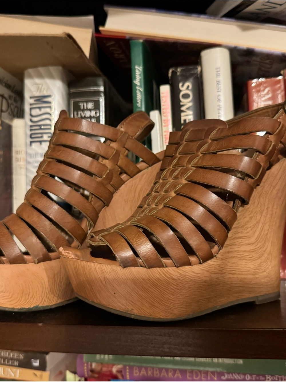 Women's Sexy Brown Woven Leather Wedge high heels